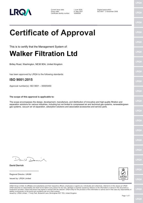 Walker Filtration ISO 9001:2015